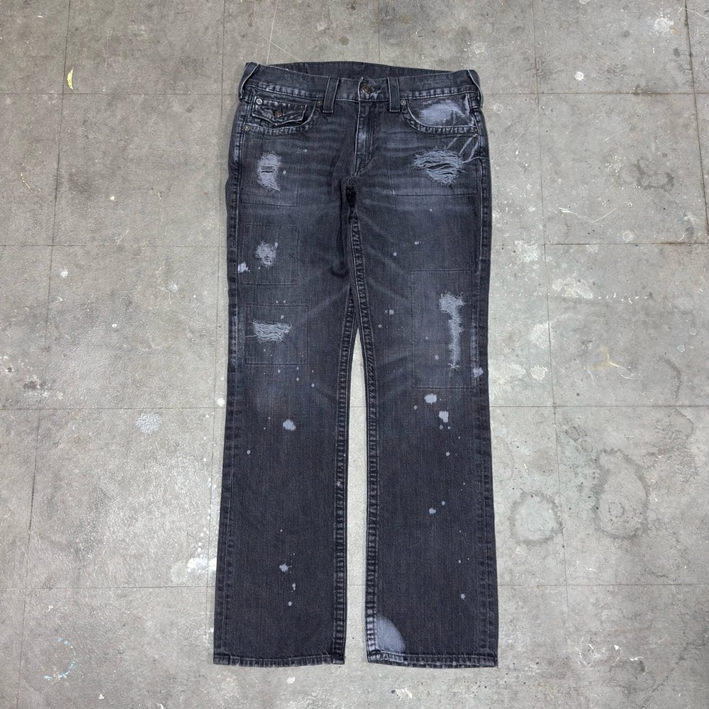 VTG True Religion Black Distressed Ricky Jeans Mens 33x32 Relaxed Straight USA